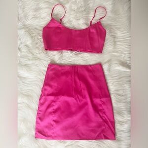 Oh Polly Vibrant Pink Satin Skirt Set